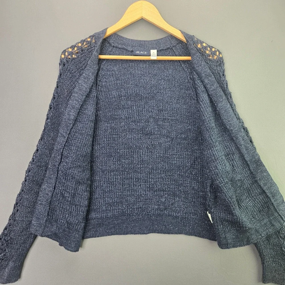 The Children's Place Cardigan Girls XXL 16 Navy Blue Sparkle Crochet 3669